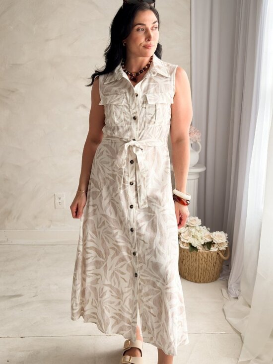 Blooming Daily Dresses & Skirts - Women’s Linen Blend Midi Shirt Dress – Neutral Summer Dress